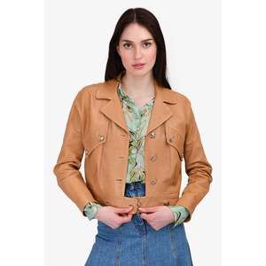 Gucci Tan Leather Gold Buttoned Jacket Size 40